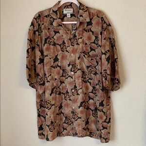 Men's Floral Casual Button Down Shirt - Brown
